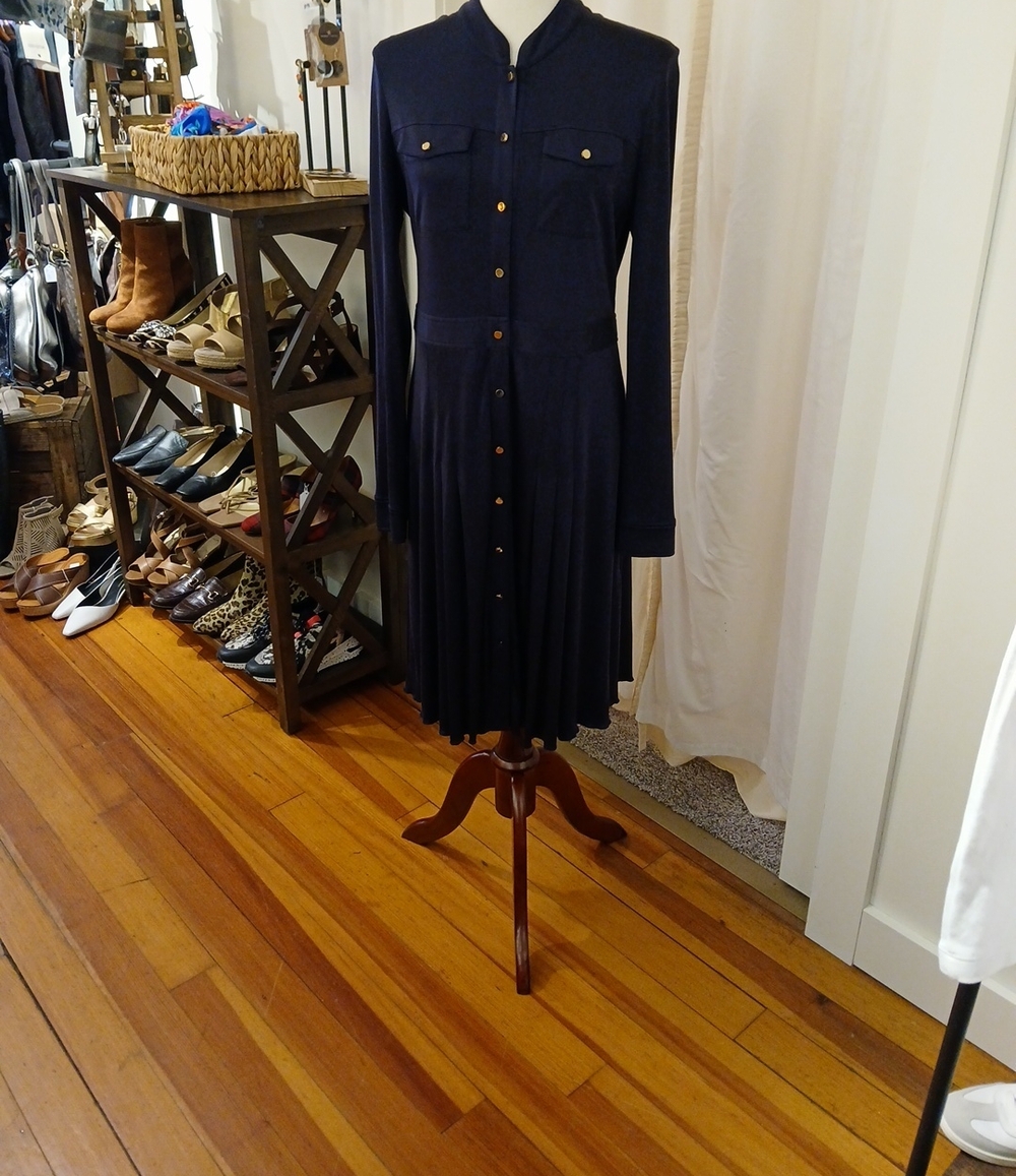 Tory Burch Navy Long-Sleeve Button-Down Shirtdress